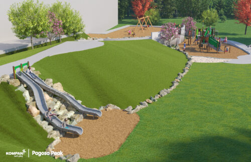 3D image of the new PPOS playground. Including 2 new slides built into hillside.