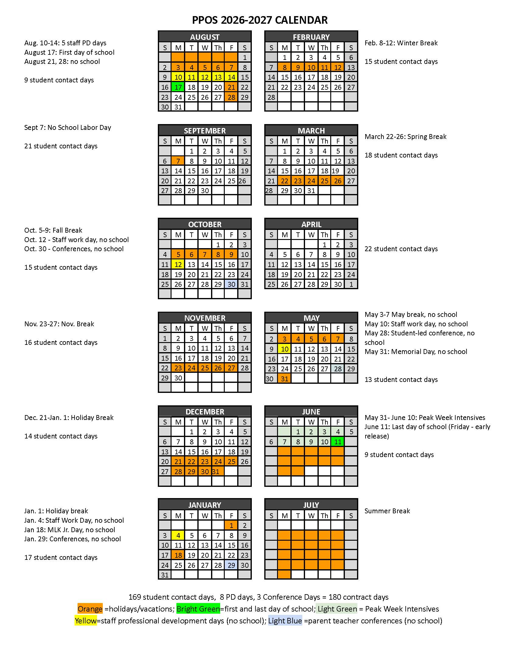 PPOS Calendar 2026-27 2026=2027 school calendar
